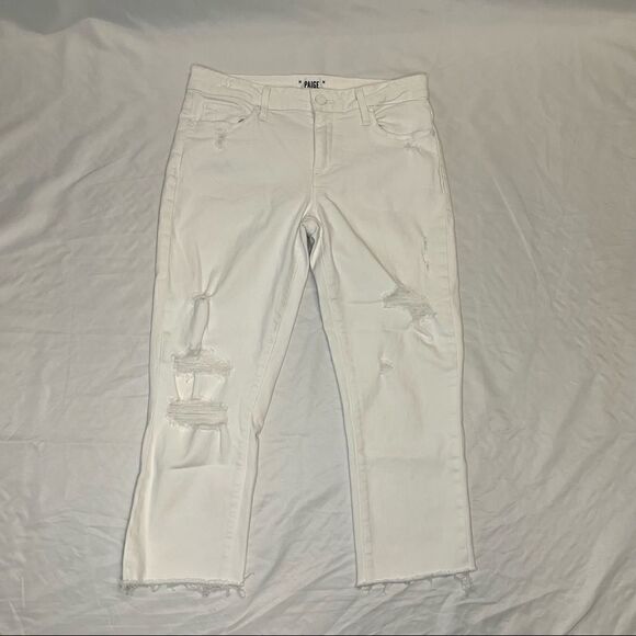 Paige Womens Bridgette Mid Rise Crop White Destroyed Jeans 26 - Picture 1 of 12